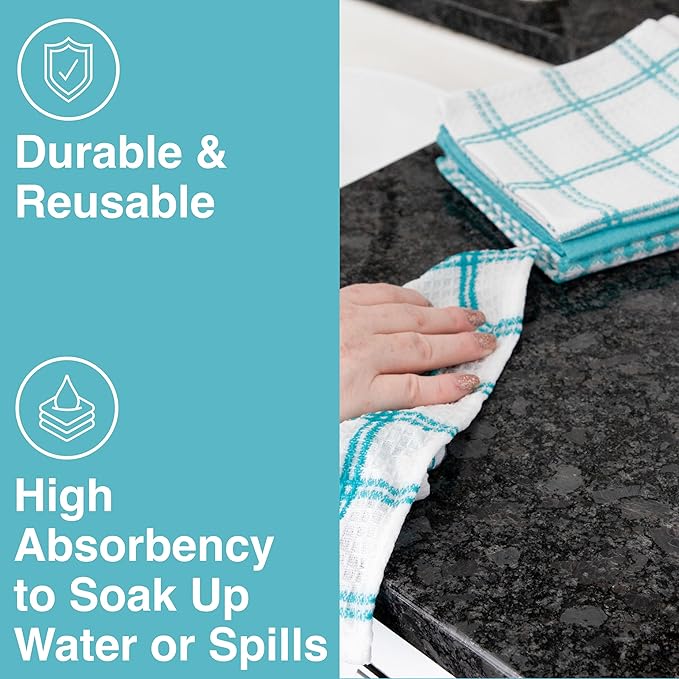 T-Fal Premium Waffle Dish Cloths: Highly Absorbent, Super Soft Long Lasting - 100% Cotton, 12"x13" Towel for Cleaning & Drying, (8-Pack), Breeze