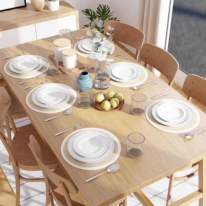 Encasa XO Dining Placemats Set of 6 | Cotton Round Table Mat - 13 in Diameter | Beige & Off White | Handmade Rib Style Chargers for Dinner Plates