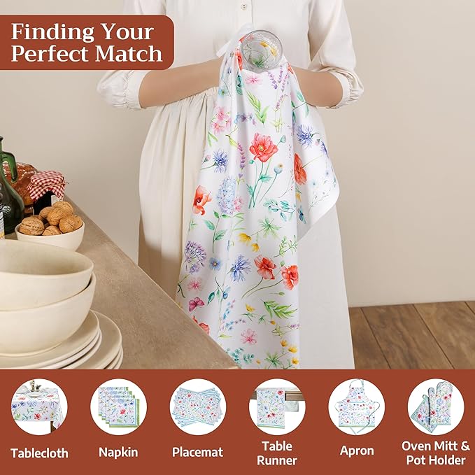 Maison d' Hermine Kitchen Towels Set of 3 100% Cotton 27.50" x 20" Reusable Cloth Tea Dish Towels Absorbent with Hanging Loop for Kitchen Gifts for Mothers Day Spring/Summer (Just Floral)