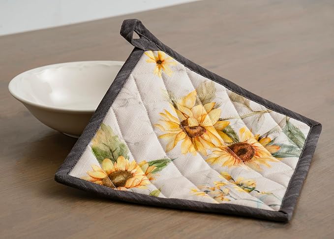 Maison d' Hermine 100% Cotton Oven Mitt & Pot Holder Set (7.5"x13" & 8"x8") Heat Resistant BBQ Cooking Gloves with Loop Baking Grilling Kitchen Gifts for Mothers Day Spring/Summer (Candice)