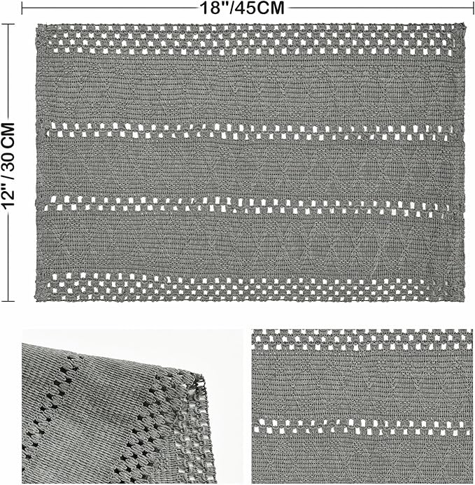 Artoid Mode Dark Grey Farmhouse Woven Rustic Hollow Placemats Set of 6,12x18 Inch Seasonal Holiday Table Mats Party Kitchen Dining Decoration