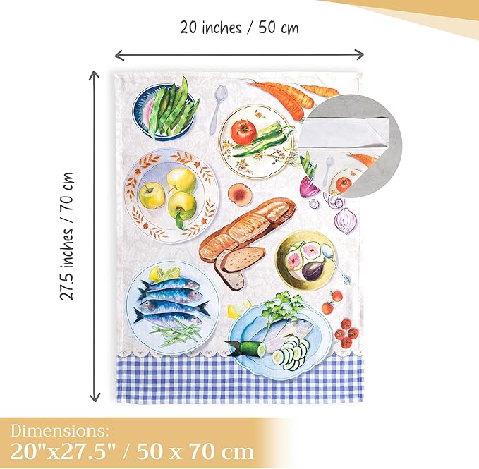 Maison d' Hermine Kitchen Towels Set of 3 100% Cotton 27.50" x 20" Reusable Cloth Tea Dish Towels Absorbent with Hanging Loop for Kitchen Gifts for Mothers Day Spring/Summer (Gourmand)