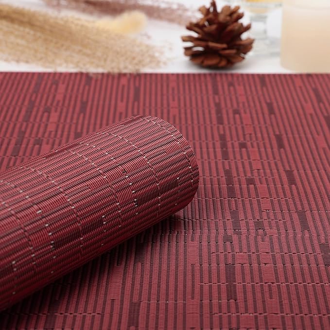 Myir JUN Placemats Set of 8, Vinyl Woven Placemats Place Mats Indoor Set of 8 Washable Table Mats Non-Slip Place mats for Dining Table (Red, Set of 8)