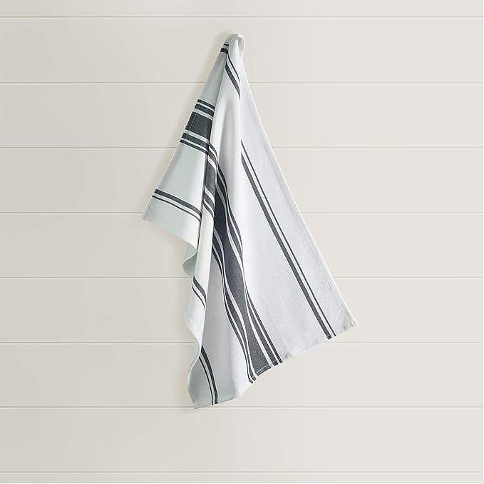 Kitchen Towels Set – Pack of 3 (20’’ x 30’’) Extra Large Premium Cotton Dish Towels for Kitchen – Absorbent – 100% Cotton – with Hanging Loop – Dark Grey Multi Design Striped