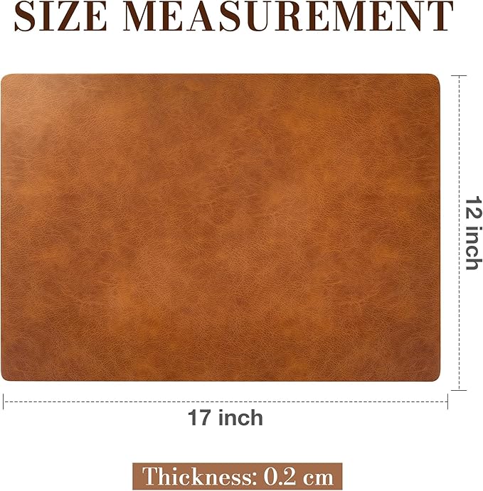 Roxifina Vinyl Placemats Set of 4 - Faux Leather Waterproof Washable PU Place Mats, Heat Resistant 12 x 17 Inch Easy Clean Wipeable Non-Slip Table Mats for Dining, Kitchen, Outdoor (Reddish Brown)