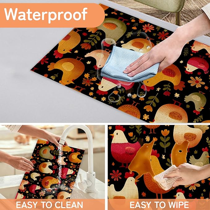 Cute Roosters Table Mats Set of 6,Chickens Non-Slip Washable Placemats for Restaurant Home Kitchen Dinner Table 12x18Inch