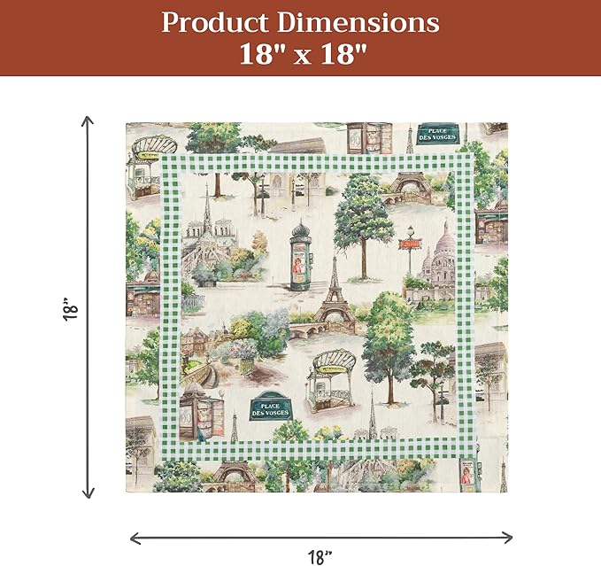 Maison d' Hermine Cloth Napkins Set of 4 100% Cotton Everyday Reusable Square Napkins Cloth Washable Dinner Party Wedding Restaurant Gifts for Mothers Day Spring/Summer (Paris Voyage, 18" x 18")