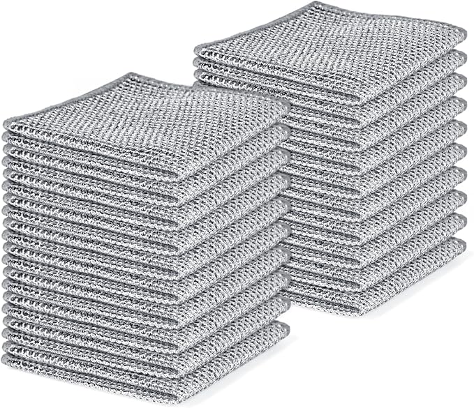 Aidoclip 20pcs Set Non-Scratch Steel Wool Dishcloth - Multi-Use Kitchen Scrubbers, Durable Cleaning Pads for Wet & Dry Use White