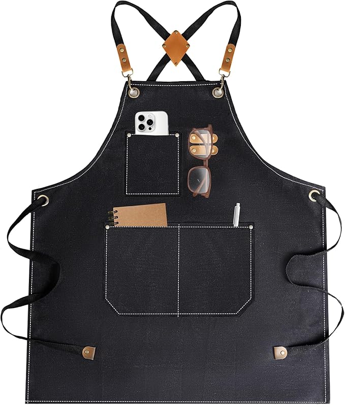 Aprons For Women Men With Large Pockets, Waterproof Cotton Chef Aprons For Cooking Server Grilling Bbq Kitchen