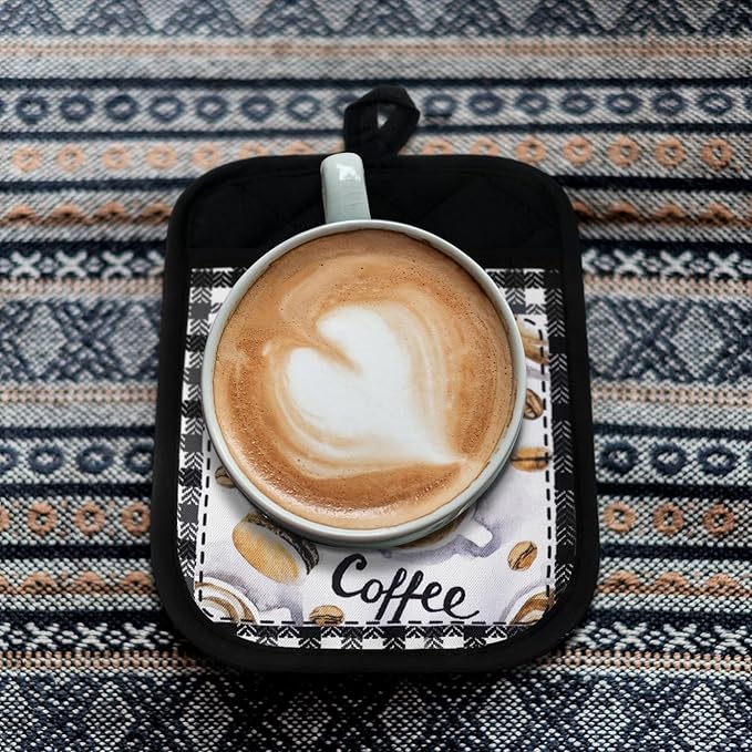 Bencailor 8 Pcs Coffee Pot Holder with Pocket Farmhouse Kitchen Decoration Heat Resistant Potholders Hot Pad Oven Mitts Cookie Bag Oven Gloves for Kitchen Decorations Microwave Baking