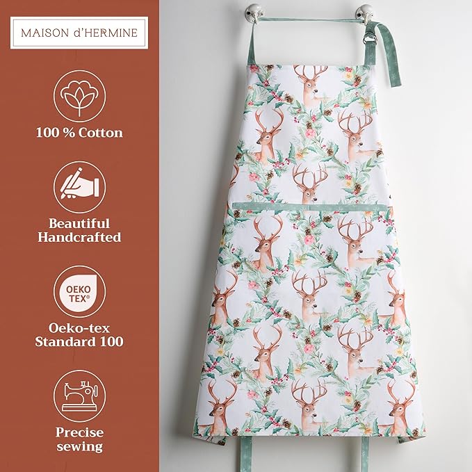 Maison d' Hermine 100% Cotton Apron for women with Pocket Kitchen Chef Apron for Men Cooking Mothers Day Gifts