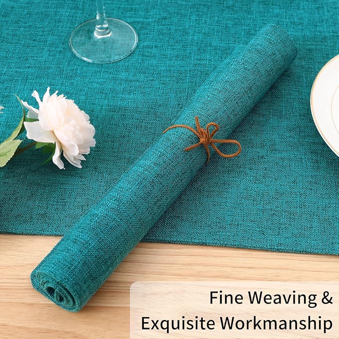 Homaxy Cloths Placemats for Dining Table Set of 8, Heat Resistant Washable Cotton Linen Blend Table Mats, Easy to Clean Place Mats for Indoor Outdoor Party Kitchen Decoration, 13" x 19", Teal
