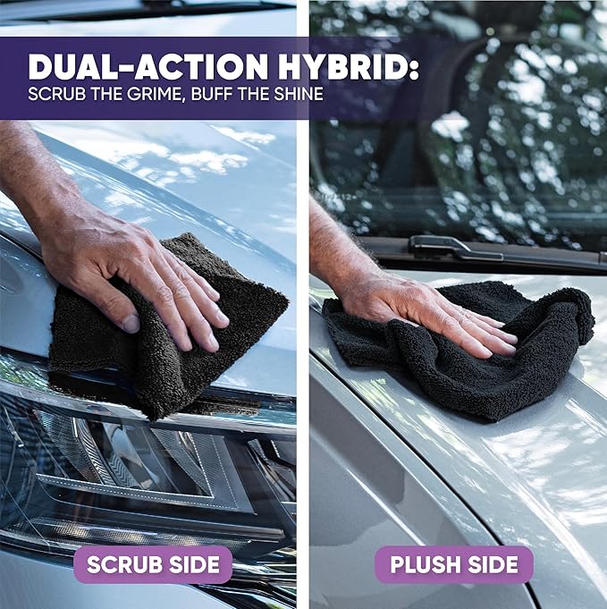 Microfiber Wholesale Pronto Cloths, Dual-Sided Microfiber Cleaning Towels, Soft Plush & Scrub Cloths for Dusting, Scrubbing, Kitchen, Windows & Car Detailing, Absorbent Bulk 25-Pack Black