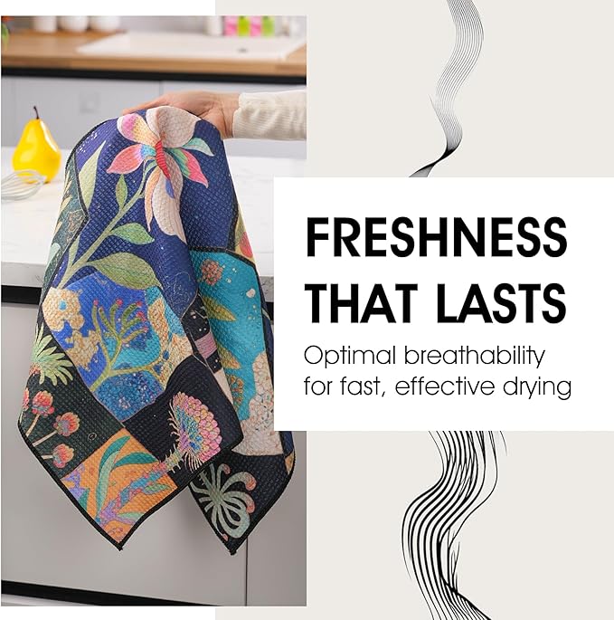 Waffle Kitchen Towels Set of 4 Pack 15.7" x 27.6" Quick Dry Microfiber Tea Dish Towel with Hanging Loop, Ultra Absorbent Reusable Cleaning Dishcloths, Decorative Hand Towels Housewarming Gifts