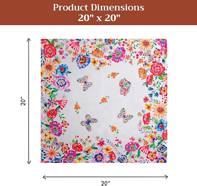 Maison d' Hermine Cloth Napkins Set of 4 100% Cotton Everyday Reusable Square Napkins Cloth Washable Dinner Wedding Gifts for Mothers Day Spring/Summer (Happy Florals - High Summer, 20" x 20")