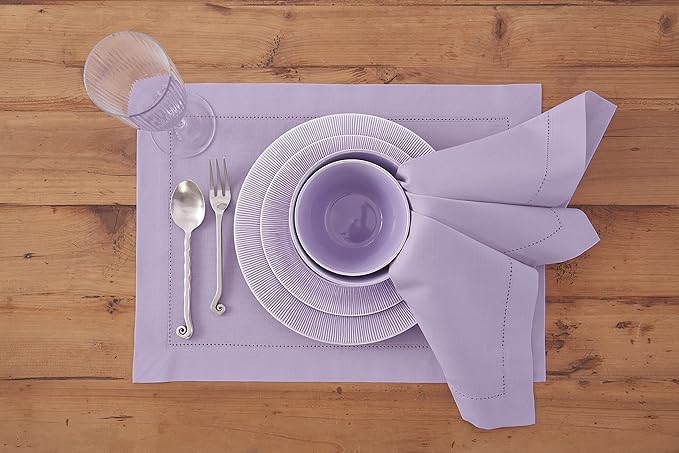 Solino Home Cloth Napkins Set of 4 - Cotton Linen Hemstitch Lavender Ice Dinner Napkins 20 x 20 Inch for Mothers Day, Spring, Summer - Handcrafted and Machine Washable