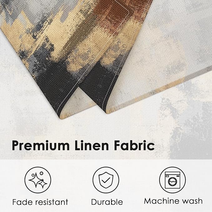 Emvency Farmhouse Placemats Set of 4, Vintage Gold and Brown Art Painting 12x18 Inch Abstract Grey Table Mats for Outdoor Home Party Kitchen Dining Decoration