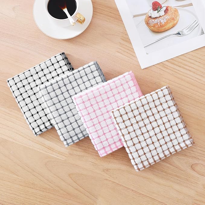 Kitinjoy Cotton 8 Pack Terry Kitchen Dish Cloths, 12 x 12 Inches Super Soft and Absorbent Dish Rags, Quick Drying Dish Towels for Washing Dishes, Pink