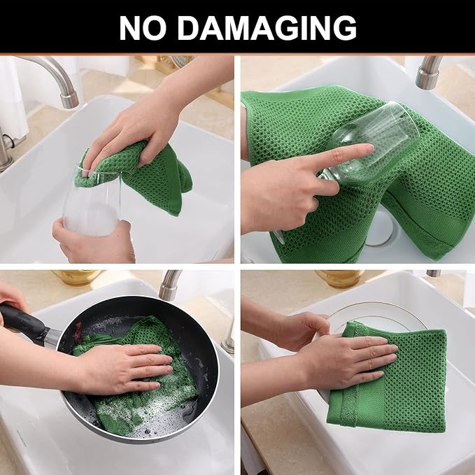 Homaxy 100% Cotton Waffle Weave Kitchen Towels, 13 x 28 Inches Super Absorbent and Machine Washable Dish Towels for Drying Dishes, 4-Packs, Grass Green