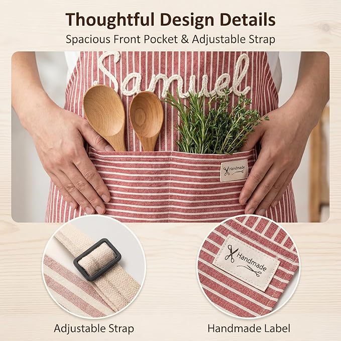 SOUFEEL Custom Aprons for Women Personalized Hand-Embroidered Apron with Pockets Name, Cooking Apron Mother's Day Gift