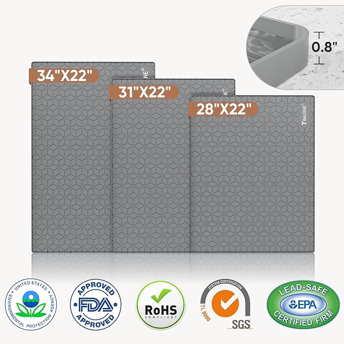 BALEINE 34''×22'' Under Sink Mat, Waterproof Food Grade Silicone Undersink Mat, Cabinet Shelf Drip Tray, Under Sink Liner for Kitchen, Bathroom (Charcoal)