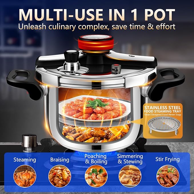 12.68qt, Stainless Steel Pressure Cooker, One-Hand Locking, Thickened Pressure Cooker with Spring Valve Safeguard Devices ，stainless steel pressure cookers 12+qt,ollas de presión para cocinar;