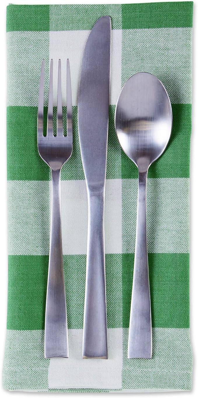 DII Buffalo Check Collection, Classic Farmhouse Cloth Napkin Set, 20x20, Green & White, 6 Piece