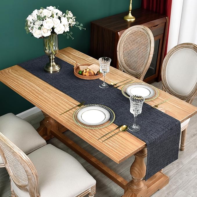 Farmhouse Rustic Faux Linen Table Runner Neutral Charcoal Table Runners Double Layer Reversible Rectangle Runners for Daily Use Kitchen Dining Banquet Holiday 13x60 Inch