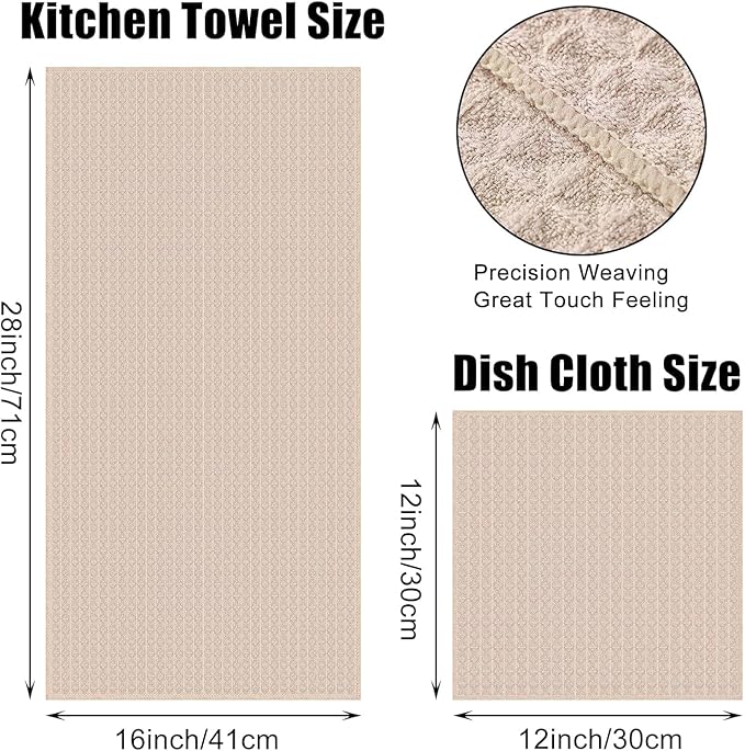 Homaxy Microfiber Waffle Weave Kitchen Towels Set, 16 x 28 Inch and 12 x 12 Inch Ultra Absorbent and Solid Color Dish Towels, 12 Pack, Beige