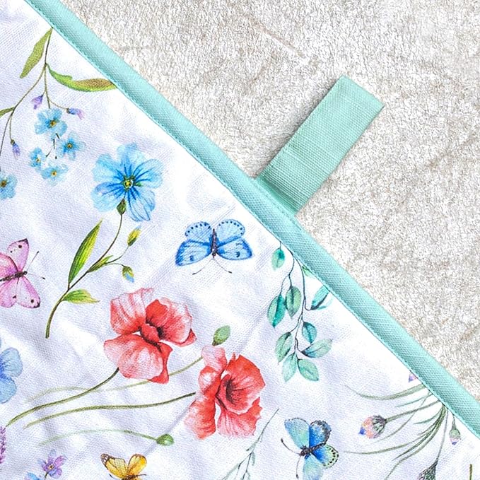 Maison d' Hermine Double Oven Mitts 100% Cotton 7"x35" Double Oven Mitt Heat Resistant BBQ Cooking Gloves with Loop Baking Grilling Gifts for Mothers Day Spring Summer (Just Floral)