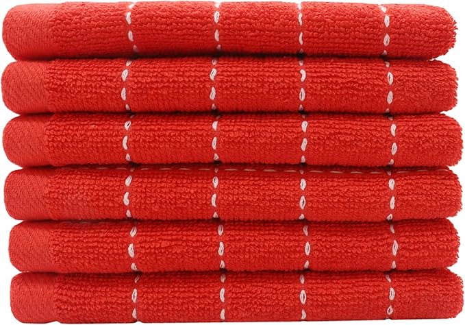 Natural Cotton Dish Cloths Waffle Weave Kitchen Towels,Ultra Absorbent Quick Drying Dish Towels, Soft Comfort Cleaning Cloth Washcloths, Set of 6 (Red, 12 x 12 Inches)