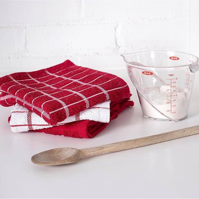 Ritz Premium 100% Cotton Terry Check Kitchen Dish Towels - Highly Absorbent, Super Soft, Long-Lasting, 25"x15", 3-Pack, Paprika Red