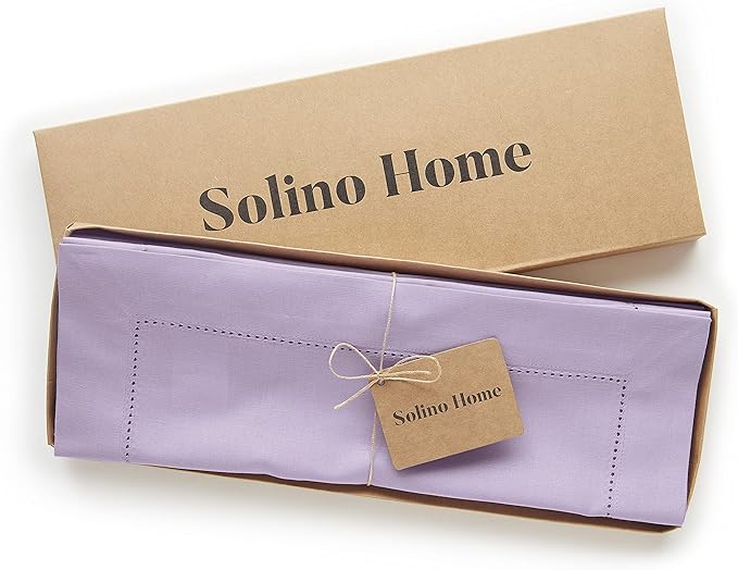 Solino Home Cloth Placemats Set of 4 - Cotton Linen Hemstitch Lavender Ice Placemats 14 x 19 Inch for Mothers Day, Spring, Summer