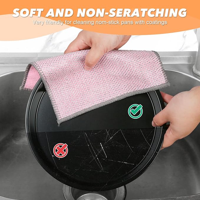 12Pack Upgrade Multipurpose Wire Dishwashing Rags, Double-Side Non Scratch Wire Dishcloth, for Wet and Dry Use, Reusable Metal Scrubbing Microfiber Clean Cloths for Home/Kitchen/Stove（Grey）