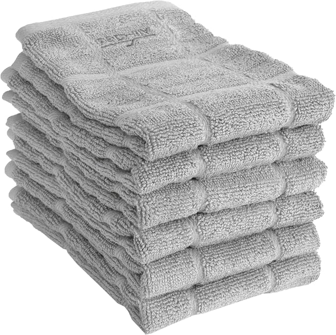 All-Clad Premium Solid Dish Cloth Set: Highly Absorbent, Super Soft - 100% Turkish Cotton Terry Looped, 13"x14" Dish Towels for Cleaning & Drying Dishes, Pans, Glassware, or Counters, 6-Pack, Titanium