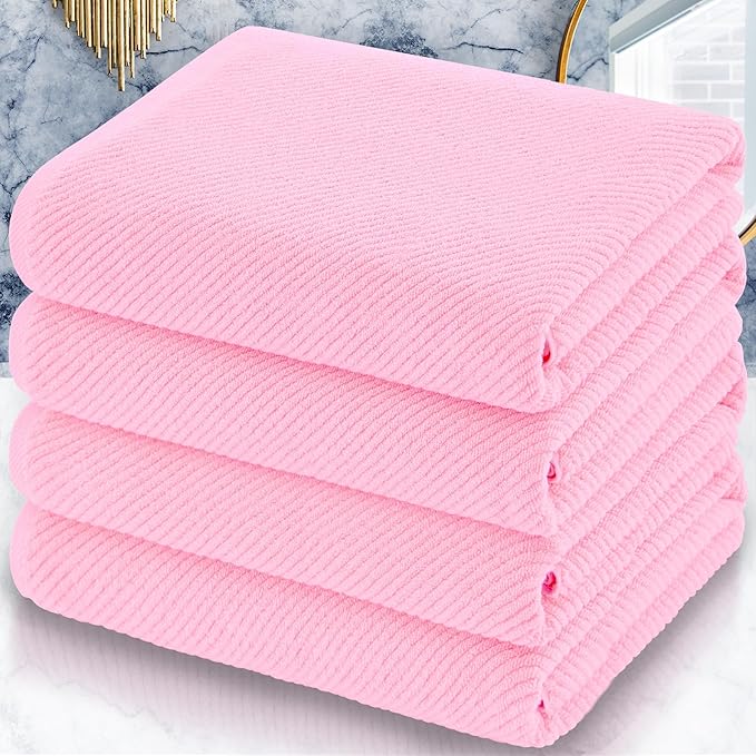 VOOVA & MOVAS Pink Bath Towels Set of 4, Large 30" x 56" - 100% Cotton | Quick Dry | Light Weight | Thick | Soft | Absorbent, Decorative Bath Towels, Towel Gift Set, Baby Pink