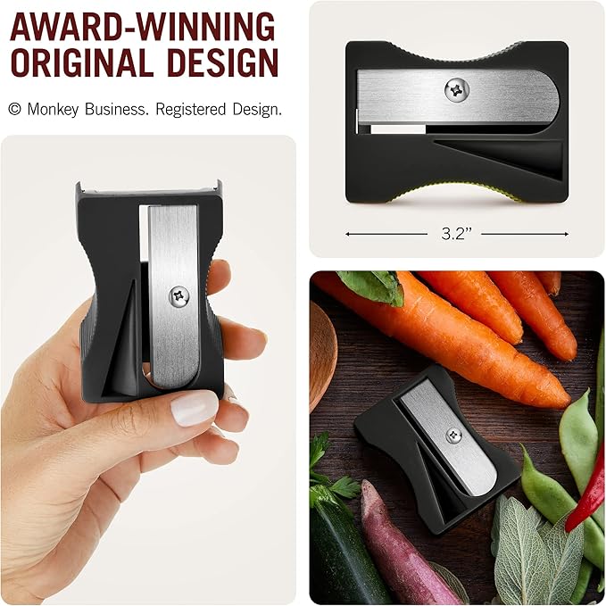 Karoto Carrot Sharpener | Vegetable Peeler | Veggie Peeler & Cucumber Peeler | Fun Kitchen Gadgets | from a Series of Unique Peelers for Kitchen | Fun Kitchen Stuff | by Monkey Business (Black)