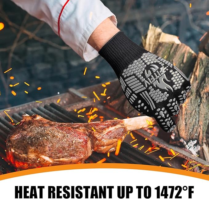 BBQ Gloves, Oven Gloves, 1472°F Extreme Heat Resistant Barbecue Gloves, Silicone Non-Slip Oven Mitts, Kitchen for Cooking, Grilling, and Baking (Gray)