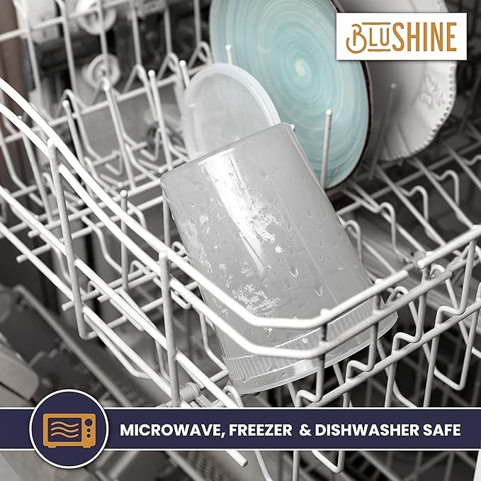 BluShine [24 Sets] 32 oz. Plastic Deli Food Storage Containers with Airtight Leak Proof Lids - Reusable - Microwave, Fridge, and Freezer Safe