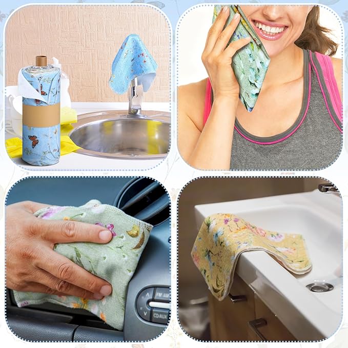 60 Pack Reusable Cleaning Cloths Washable Cotton Kitchen Dish Towels for Home Party Supplies Bulk, 9.84x11.81in (Rich Flowers)