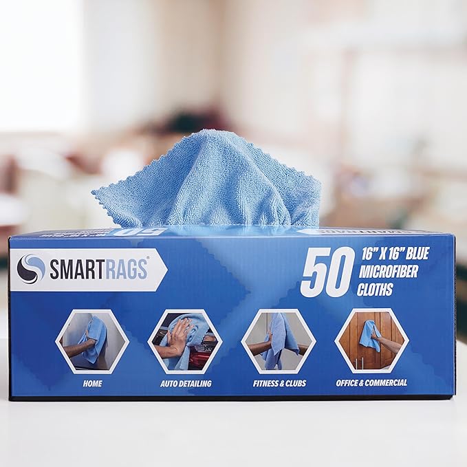 Arkwright Smart Rags Microfiber Cleaning Cloths, Pallet of 8000, Lint Free 215 GSM Reusable Towels for Auto, Office and Household Cleaning, 16 x 16 in, Blue