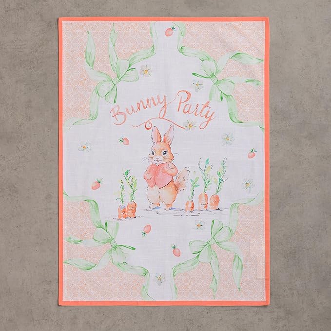 Maison d' Hermine Kitchen Towels Set of 3 100% Cotton 27.50" x 20" Reusable Cloth Tea Dish Towels Absorbent with Hanging Loop for Kitchen Gifts for Mothers Day Spring/Summer (Bunny Party)