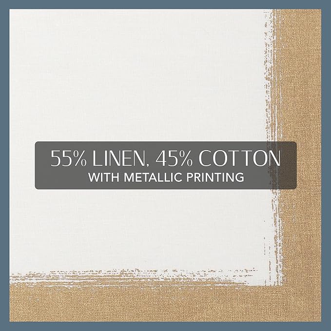 Villeroy & Boch Linen Blend Metallic Brushstroke Napkins, 21 Inches x 21 Inches, Set of 4, Ivory and Gold