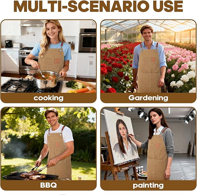 Aprons For Women Men With Large Pockets, Waterproof Cotton Chef Aprons For Cooking Server Grilling Bbq Kitchen
