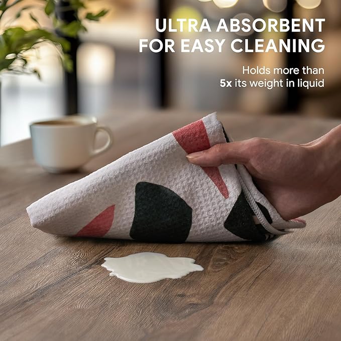 RECYCO Waffle Kitchen Towel Set of 2 - Quick Dry Microfiber Sustainable Dish Towels - Ultra Absorbent Reusable Cleaning Tea Towels - Lightweight Hand Towels,16”x 28”, Boho Oasis