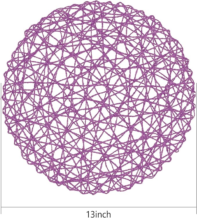 AHHFSMEI Paper Braided Round Placemats Set of 8 Natural Non-Slip Heat Resistant Table Mats for Dining Tables Woven Indoor Outdoor Place mats(Purple,8)