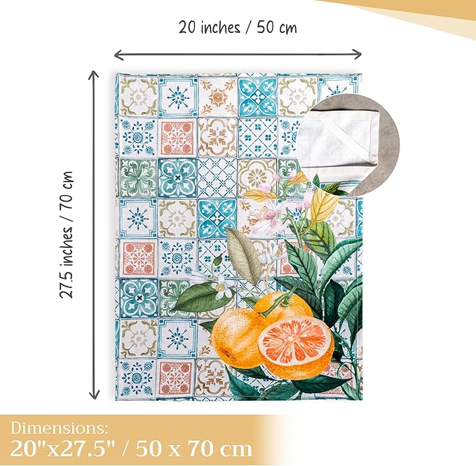 Maison d' Hermine Kitchen Towels Set of 3 100% Cotton 27.50" x 20" Reusable Cloth Tea Dish Towels Absorbent with Hanging Loop for Kitchen Gifts for Mothers Day Spring/Summer (Agrume)