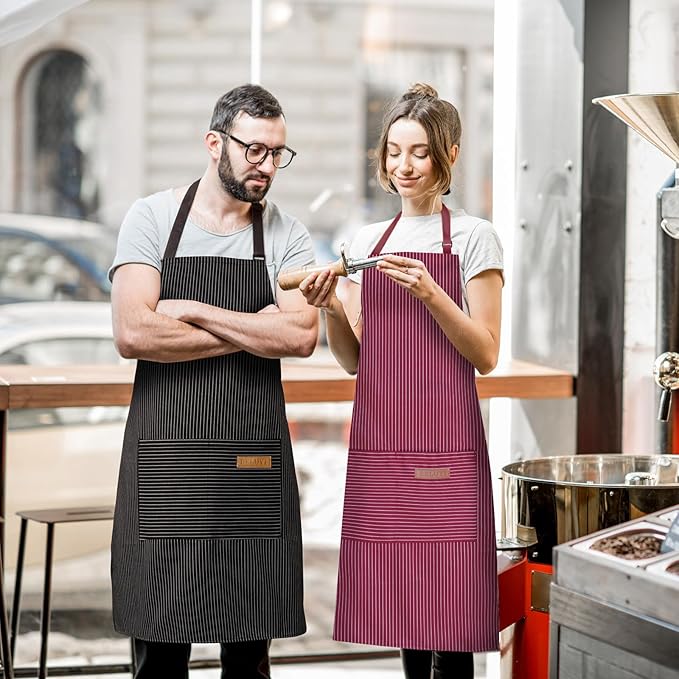 BeLuyi 2 Pack Adjustable Bib Apron with 2 Pockets Chef Cooking Kitchen Restaurant Aprons for Women Men