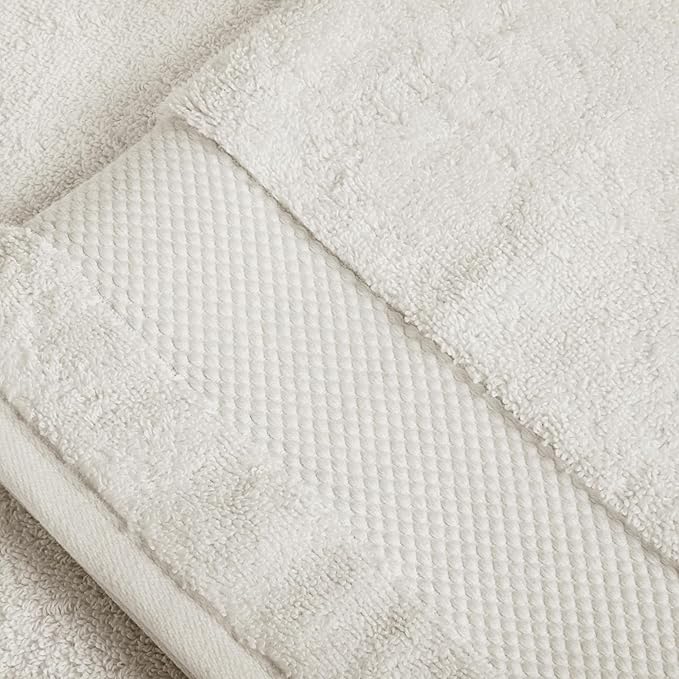 BIOWEAVES 100% Organic Cotton 700 GSM Plush 6-Piece Towel Set GOTS Certified, 2 Bath Towels, 2 Hand Towels & 2 Washcloths - Ivory
