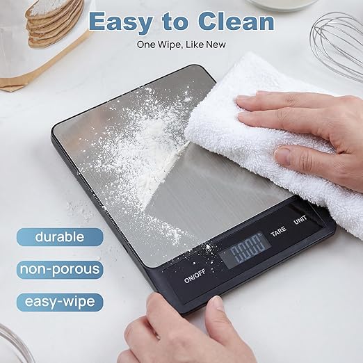 33LB/15KG Digital Kitchen & Food Scale – Waterproof Stainless Steel, USB Rechargeable, 1g Precision, Tare Function for Cooking, Baking, Meal Prep